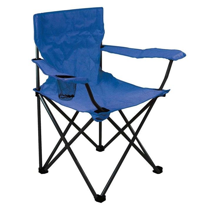TERRE JARDIN Chaise de camping pliant, porte gobelet, Sac de transport - 110 kg - Bleu