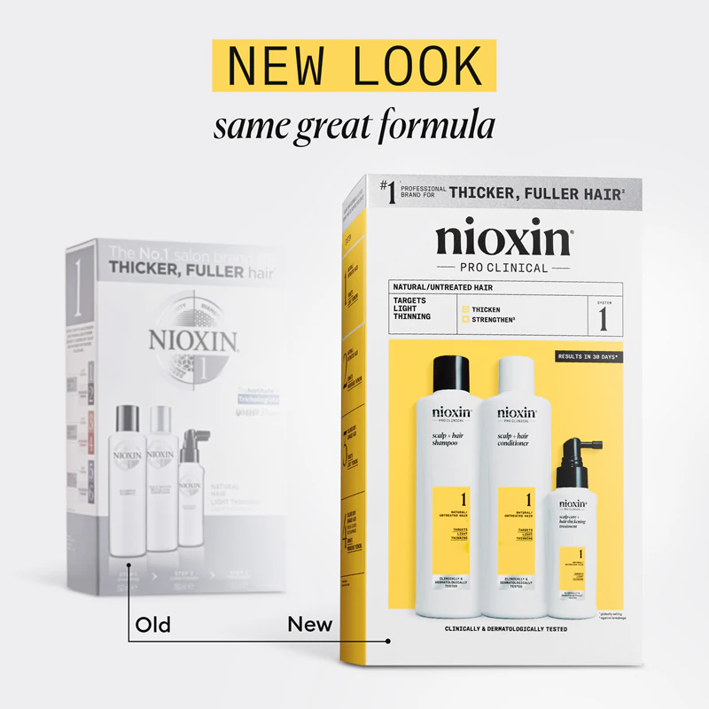 Kit de presente Nioxin System 1 para fraqueza e queda de cabelo.