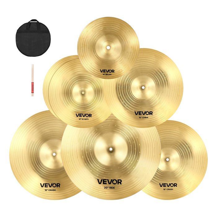 Juego de platillos VEVOR: Hi-Hat de 355 mm, Crash de 400 mm y 455 mm, Ride de 505 mm, Splash de 254 mm - Juego de 6