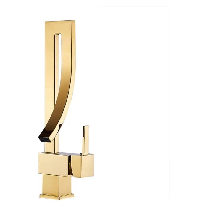 Robinet de salle de bain - JORMFTTE - Mitigeur lavabo - Laiton doré - Pivotant 360° - Eau chaude et froide