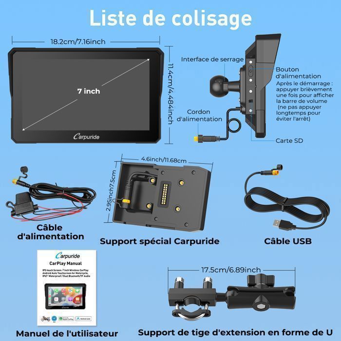 Autorradio CARPURIDE W702B con pantalla de 7