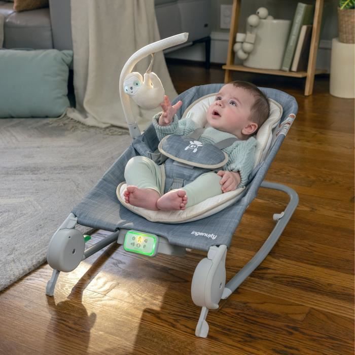INGENUITY -Parker- Opvouwbare babywipper met buikmassage - Vaste of schommelende positie, vibraties, babycadeau