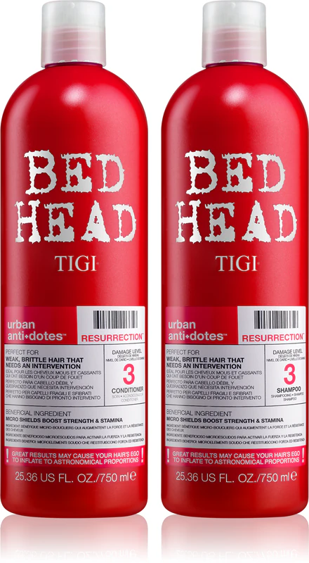 TIGI Bed Head Urban Antidotes Resurrection, embalagem prática para cabelos fracos e danificados, ideal para mulheres.