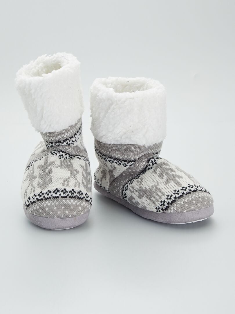 Pantufas acolchoadas com estampa jacquard - cinza