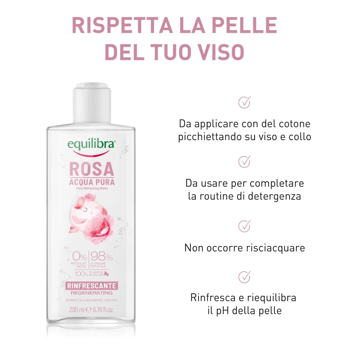 EQUILIBRA Equilibra Rosa Pure Toning Water 200 ml Multi-actieve tonic