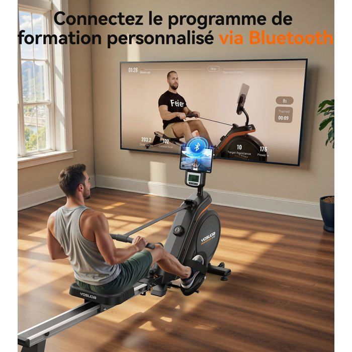 YOSUDA Magnetische Roeimachine met 16 Niveaus, App & LCD, 160 kg, Stil, Verticaal Opbergen, Eenvoudige Montage.