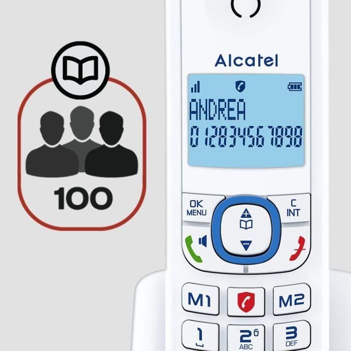 Cordless phone - ALCATEL - F530 Voice - Answering machine, call blocking, hands-free, 2 speed dial numbers, White/Blue