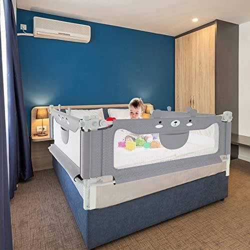 Barandilla de seguridad para cama infantil NAIZY de 180 cm para bebés, con altura ajustable, barrera de seguridad para protección contra caídas, color gris.