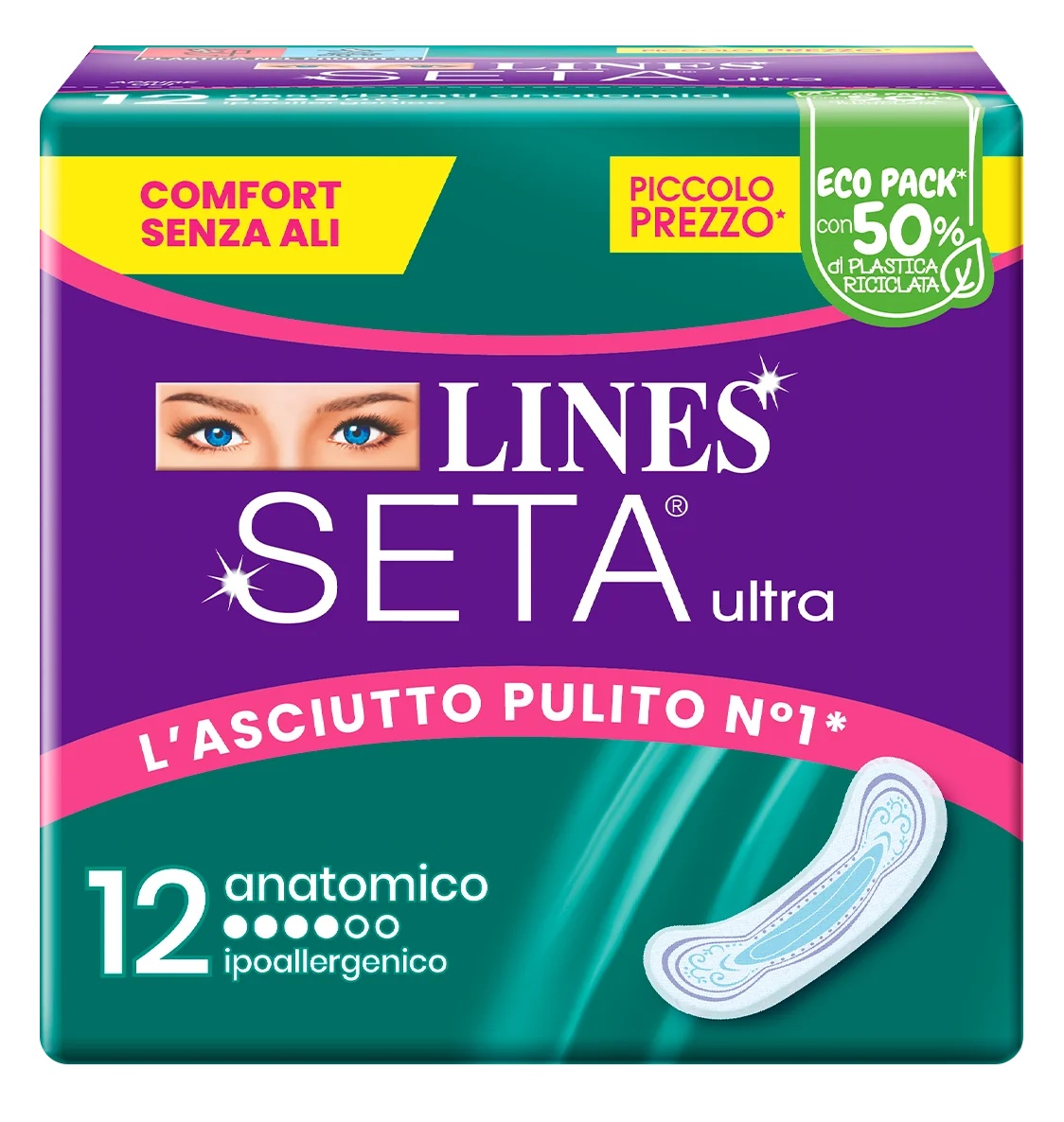 LINES Lines Silk Ultra absorberende anatomische maandverbanden 12 stuks hypoallergeen
