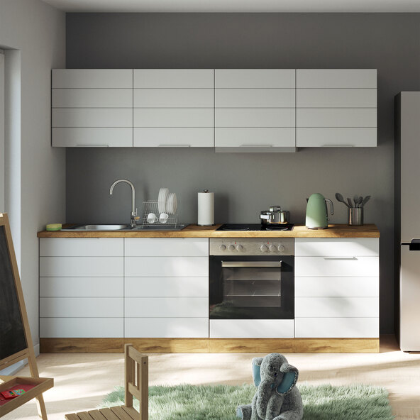 Faro konyhaszekrény, 240 cm, fehér/wotan