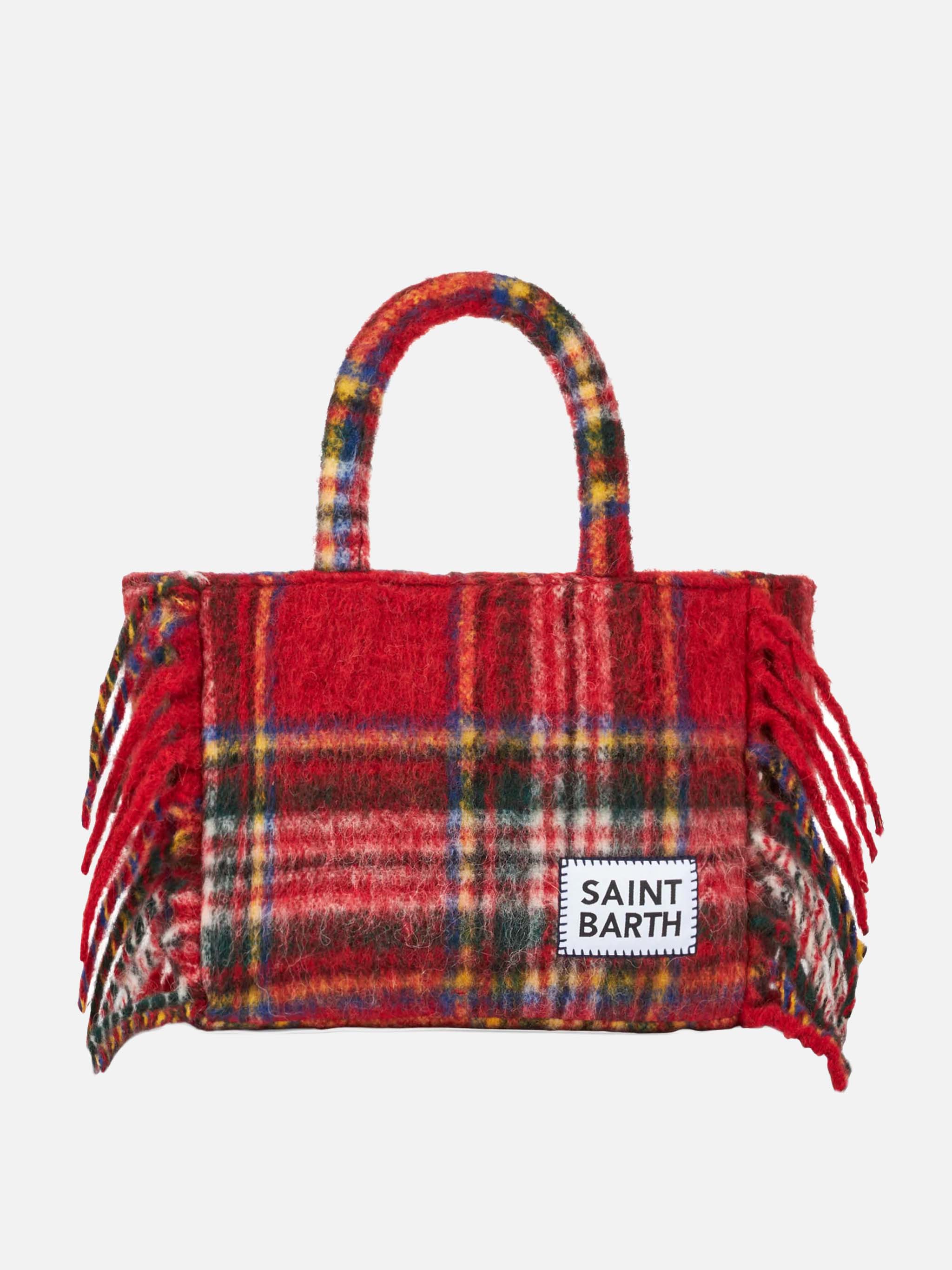 Colette Deken Handtas | Meerkleurige tartanprint | Franjes aan de zijkanten | Afneembare schouderband | Geborduurd logo | Zachte wollen stof | MC2 Saint Barth