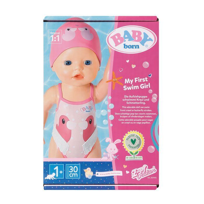 Baby doll - BABY BORN - My First Swim - 30cm girl doll - Non-removable outfit and cap - Bath toy - From 1 year old