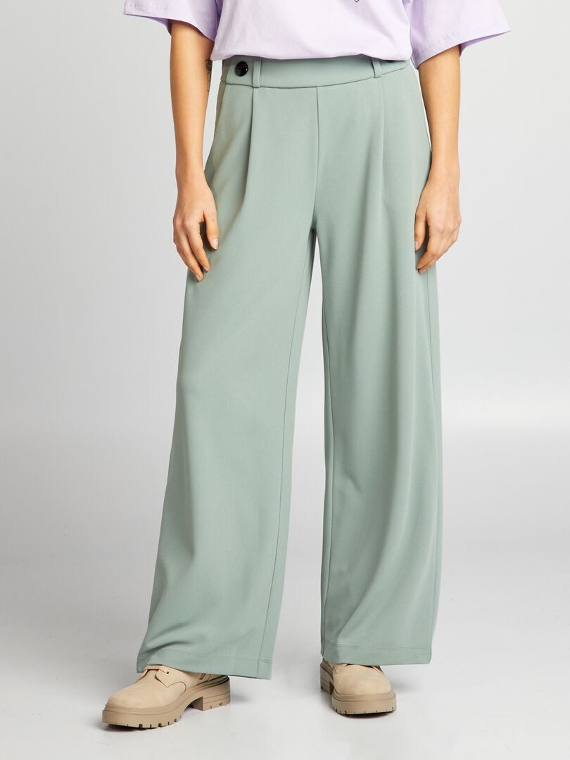 Broek met hoge taille en wijde pijpen - GROEN