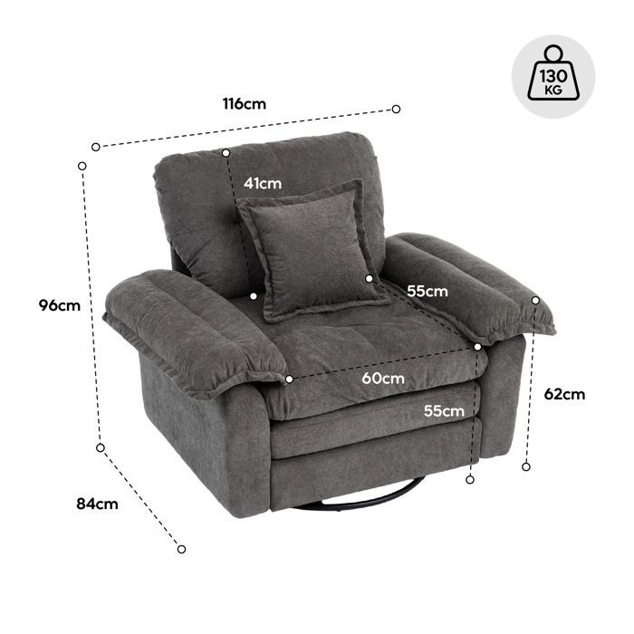 Canapé 2 Places et Fauteuil en Chenille Gris avec Mousse à Mémoire de Forme - Design Moderne - Salon - Dim: 160x87x73cm + 87x73x73cm