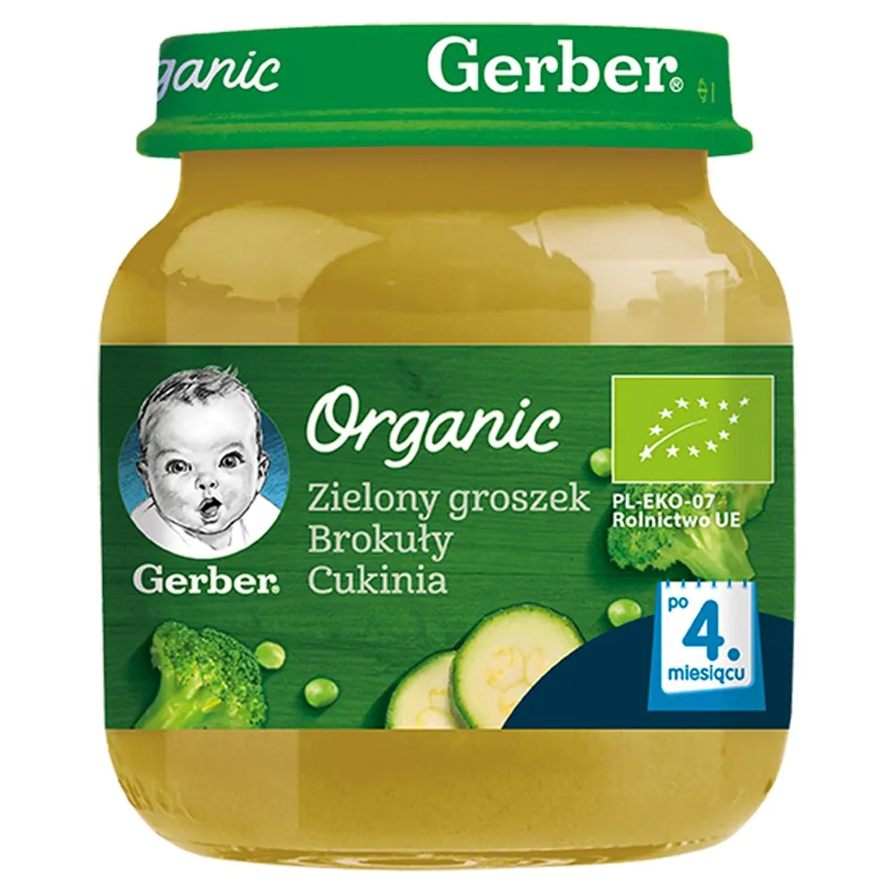 Gerber Organic Obiad Groszek, Brokuł i Cukinia Po 4 miesiącu