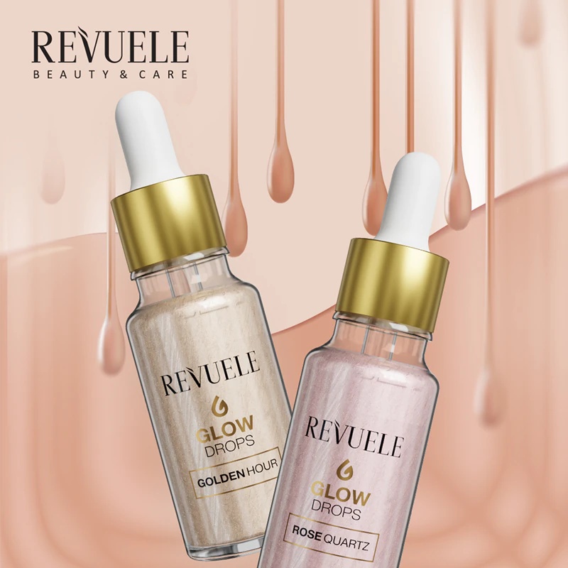 „Revuele Glow Drops“ rožinio kvarco spindesio suteikiantis serumas kūnui ir veidui