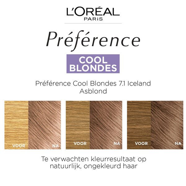 L'Oréal Paris Preference Cool Blondes 7.1 As Middenblond Permanente Haarkleuring<br>