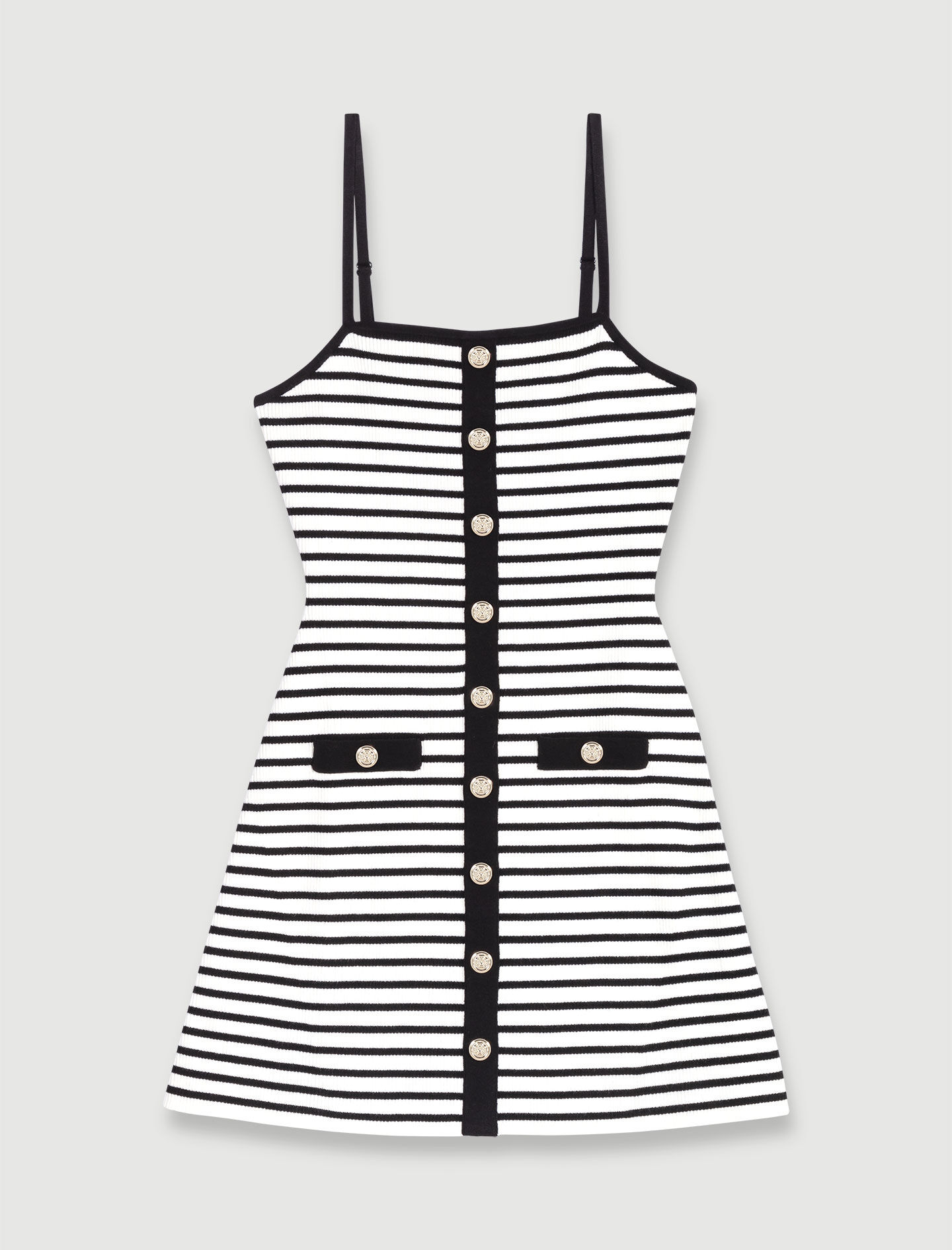 Rochie scurtă din tricot cu dungi - Negru / Alb