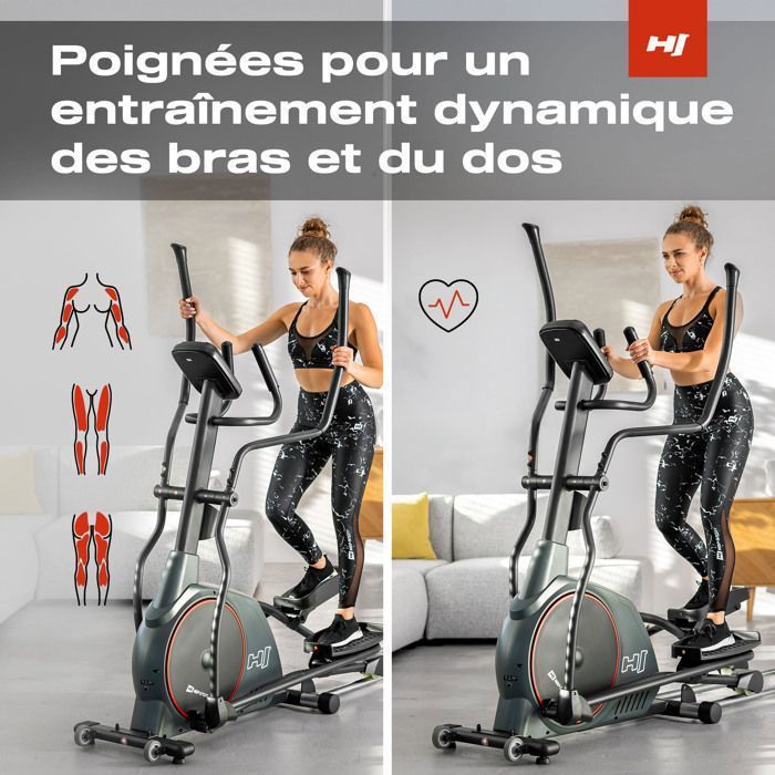 Aparelho elíptico dobrável Hop-Sport HS-095CF Prizm, volante de 30 kg, peso máximo do usuário de 135 kg, iConsole+Training, cinza
