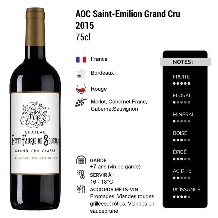 Château Petit Faurie de Soutard Saint-Emilion Grand Cru 2015 - Vin Rouge de Bordeaux (3x75cl)