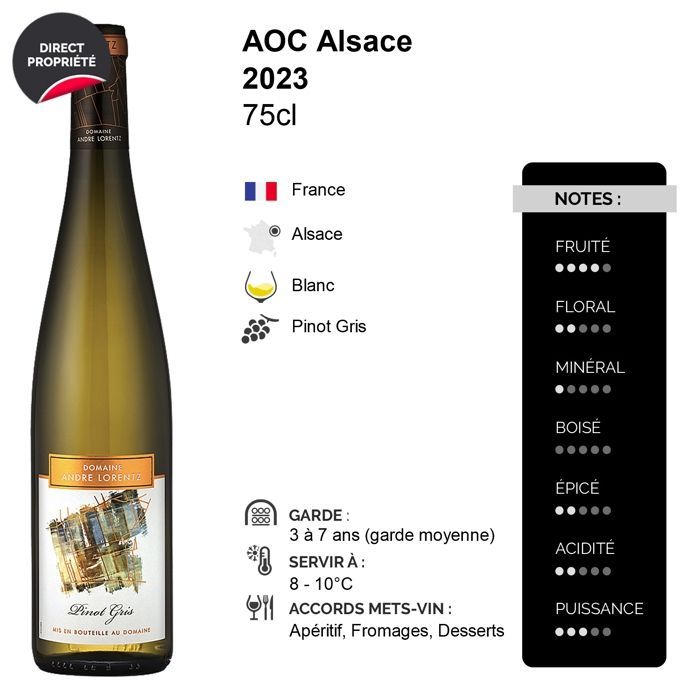 Domaine André Lorentz Alsace Pinot Gris Demi-Sec 2023 - Vin Blanc d'Alsace (3x75cl)