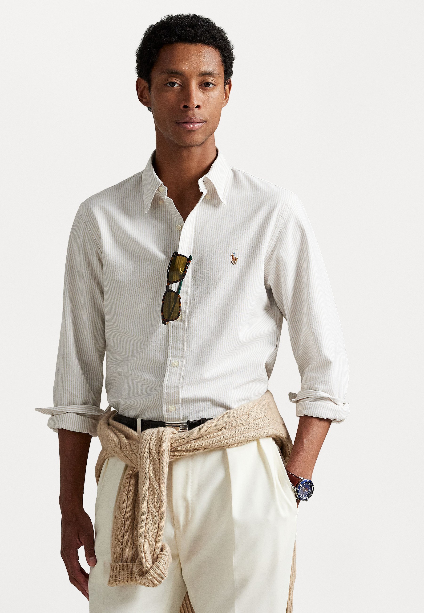 Polo Ralph Lauren Langarm-Sporthemd – Hemd – Küstenbeige/Weiß