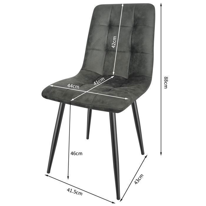 WAFTING Lot de 4 Chaise de Salle à Manger en Tissu Technique, Chaise Rembourrée avec Dossier Haut, Pied Métallique - Gris Foncé