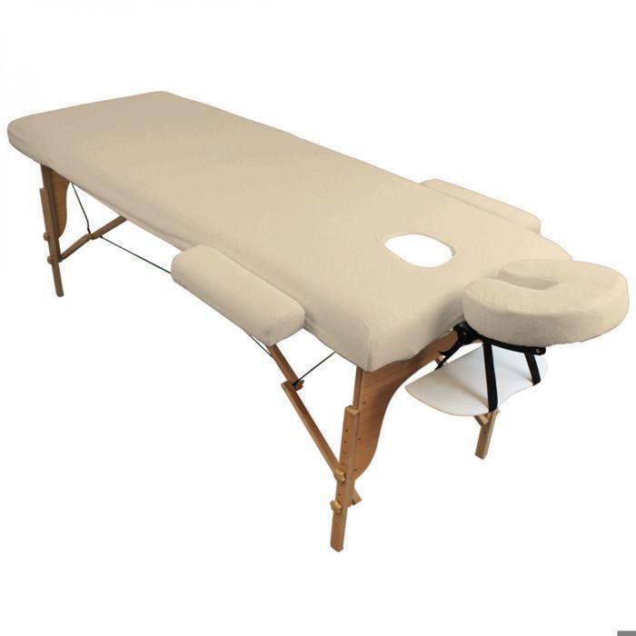 Conjunto completo de capas para maca de massagem - Tecido atoalhado - Bege - Vivezen