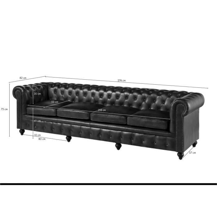 Canapé 3 places en cuir véritable vert CHESTERFIELD N° 303