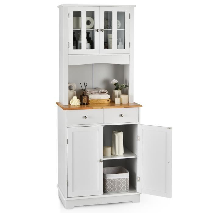 Aparador de cocina COSTWAY con 2 cajones y 2 armarios, 2 puertas de cristal, gestión de cables, estantes ajustables, 68 x 40 x 170 cm