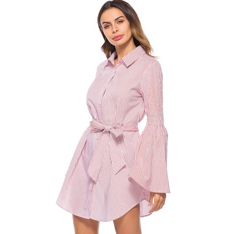 Moda donna, top in offerta, autunno, camicie da donna, maniche a tromba, camicie a righe larghe, maniche lunghe, camicie lunghe da donna 2020