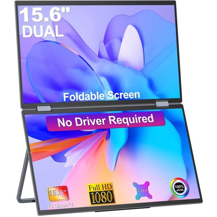 UPERFECT 15,6-inch laptopmonitor met dubbel scherm, Full HD 1080p, VESA-compatibel, met HDMI en volledig functionele Type-C-poort.