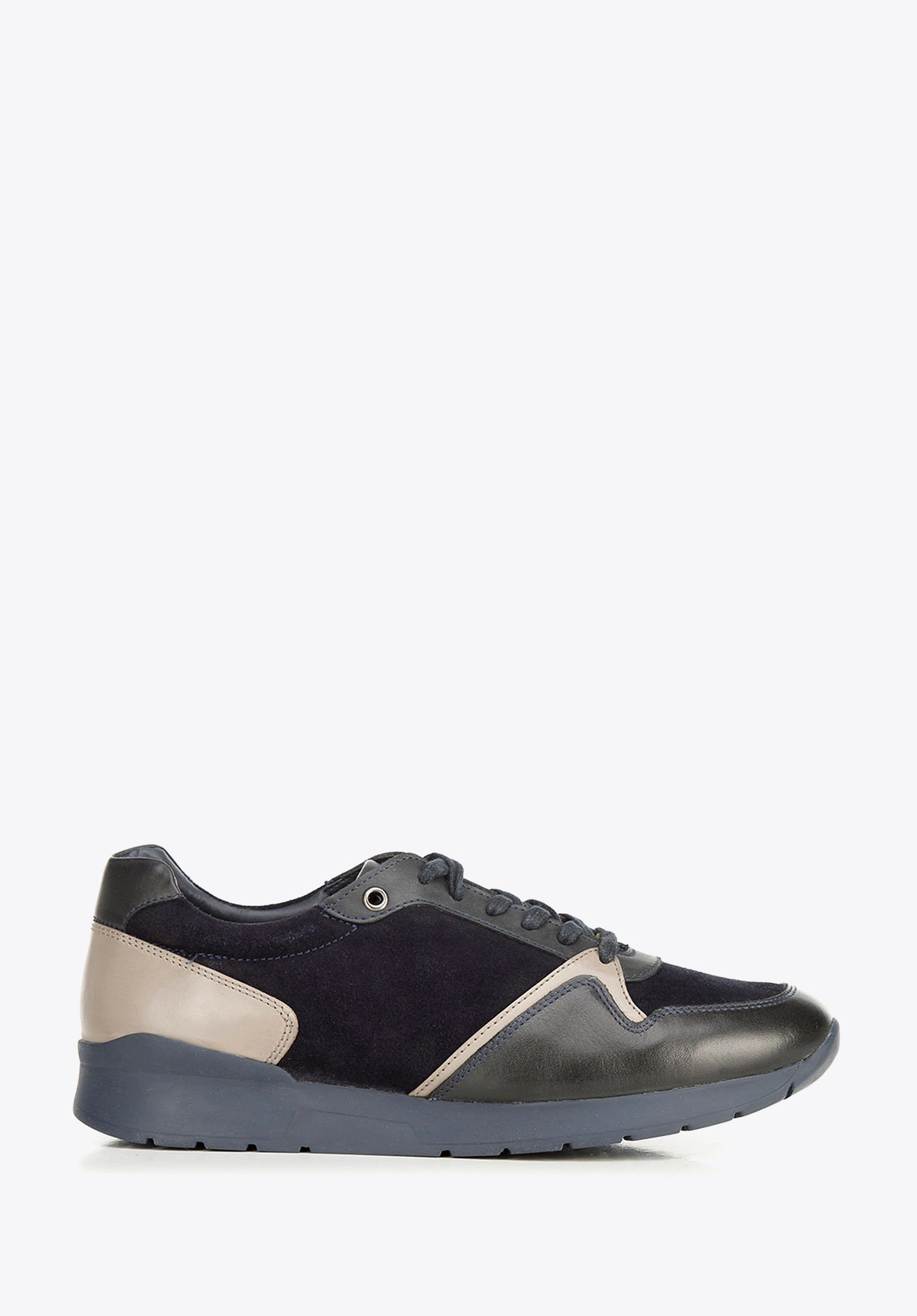 Męskie sneakersy ze skóry zamszowej i licowej granatowe