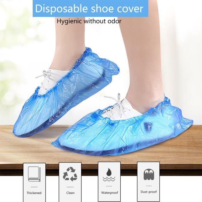 Confezione da 100 copriscarpe antiscivolo monouso, protezioni per scarpe in plastica CPE impermeabile - KOR
