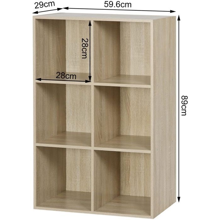 Librería WOLTU - 6 compartimentos cúbicos - Roble claro