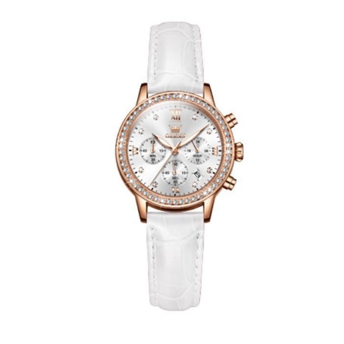 Orologio da donna SHARPHY luminoso, multifunzione e impermeabile con cinturino in pelle bianca e design con diamanti: alla moda, elegante e lussuoso.