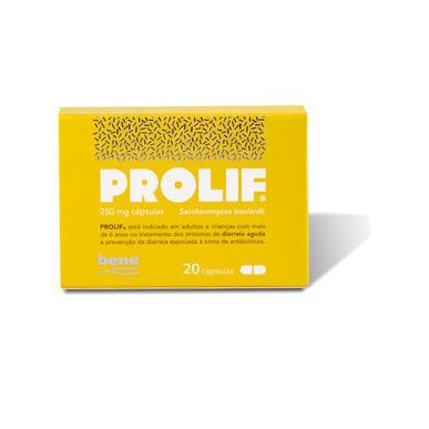 Prolif capsules 250 mg tegen diarree, 20 tabletten.