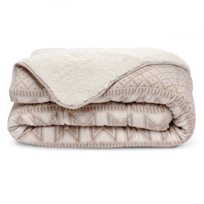 Sehr warme, bedruckte Sherpa-Fleece-Bettdecke 240 x 260 cm Chalet – Schaffelloptik – BLAU CALIN