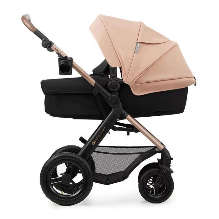 Poussette 4 en 1 Combinée Kinderkraft MOOV2, Inclus Siège auto avec base I-size, Système de voyage, Grandes Roues, Beige