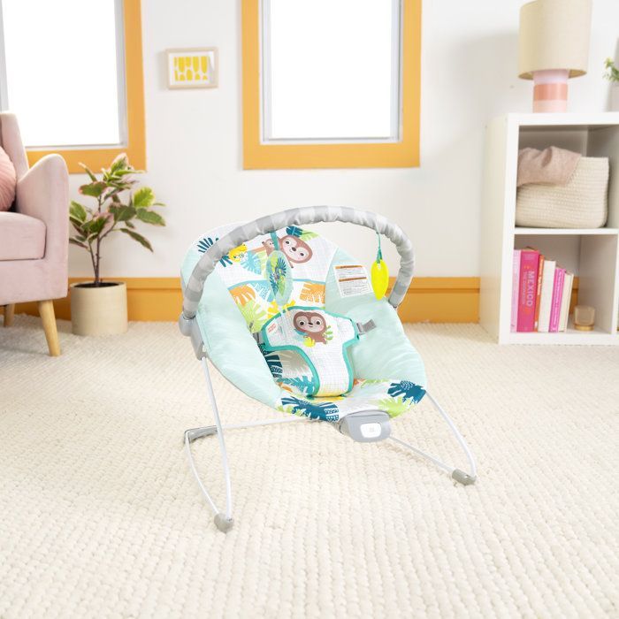 BRIGHT STARTS Wild Wonders Vibrerende Babybouncer - Afneembare Speelboog, 3-puntsgordel