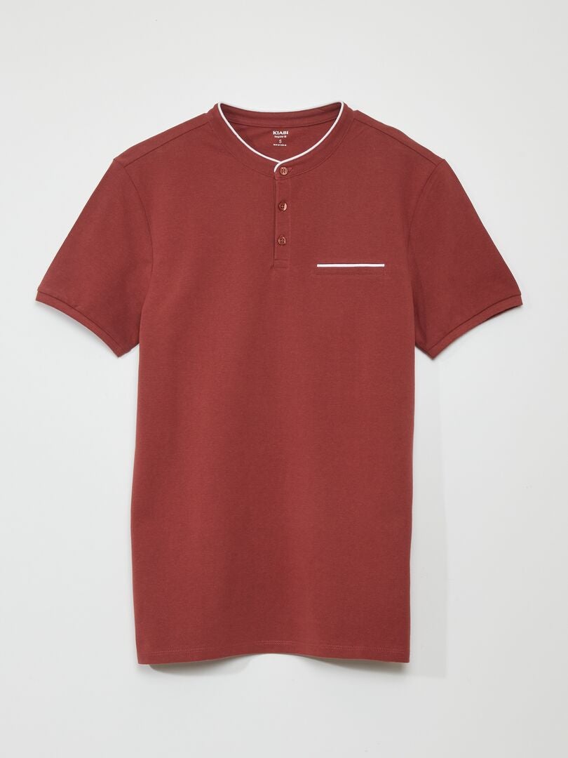 Polo de piqué de algodón con cuello mandarín - ROJO