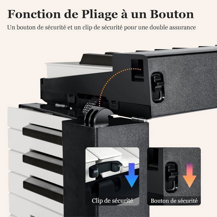 Teclado musical electrónico plegable COSTWAY de 88 teclas - Bluetooth con aplicación - Función de división de teclado - Pantalla LCD - 2 altavoces - Batería - Negro
