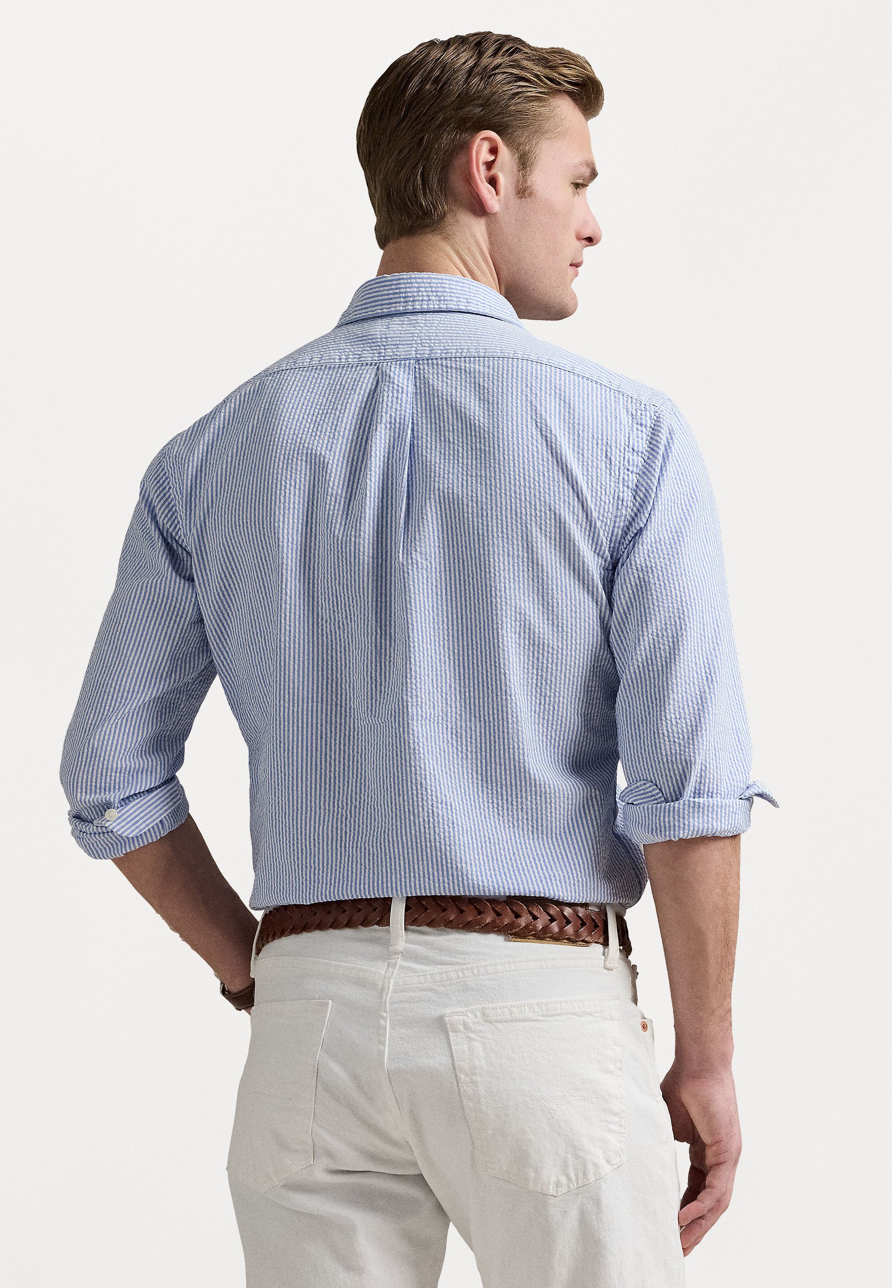 Camicia Polo Ralph Lauren a righe in seersucker, vestibilità personalizzata - Blu/bianco