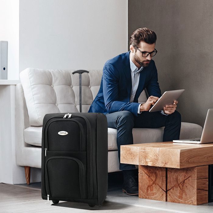 TORTUE Valise Cabine 48 cm Souple Légère à 2 roulettes Bagage à Main Approuvé en Cabine en Tissu Oxford 600D 32 L, Noir