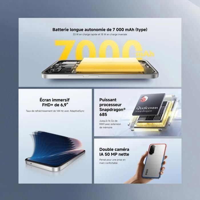 Teléfono móvil - XIAOMI - POCO M7 - Plata - 6 GB de RAM - 128 GB de almacenamiento
