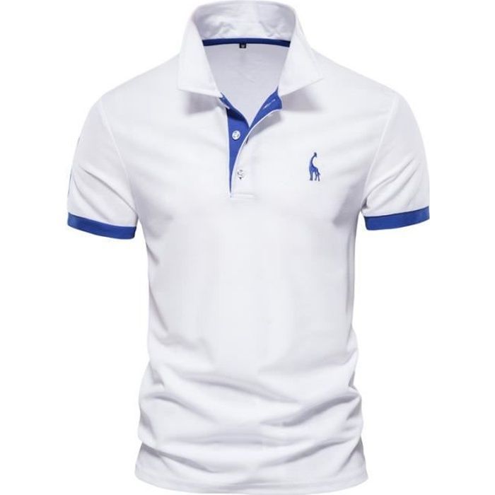 Polo de hombre, manga corta, polo deportivo informal, polo de golf con bordado exquisito - Blanco