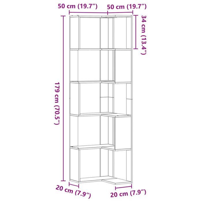 Libreria angolare vidaXL, 5 ripiani, in legno composito di rovere lavorato a mano, libreria angolare, vetrina angolare, 852590