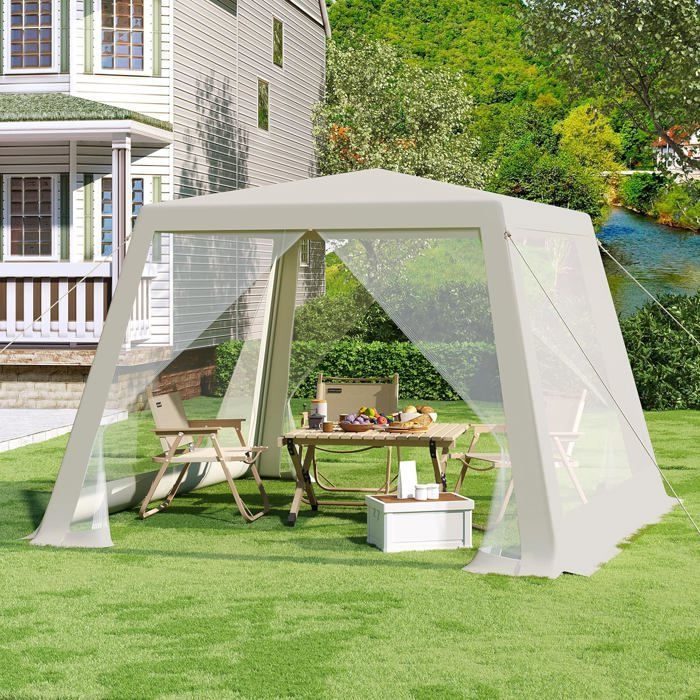 WOLTU Tonnelle de Jardin, Pergola avec Moustiquaire, Tente avec Parois Latérales en Maille, Barnum 3x3x2.5m, Aspect Unique, Beige