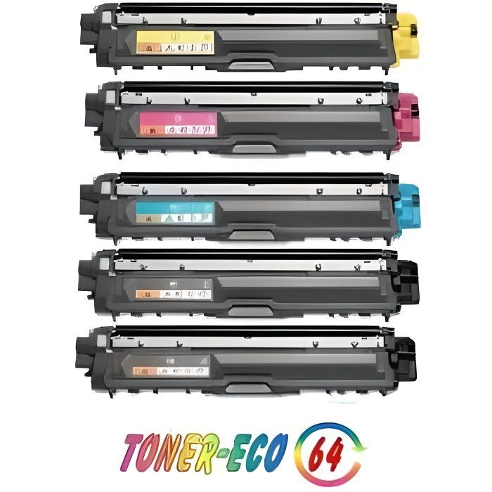 Pack of 5 compatible toner cartridges for Brother DCP-9020cdw - Colors: Black, Cyan, Magenta, Yellow