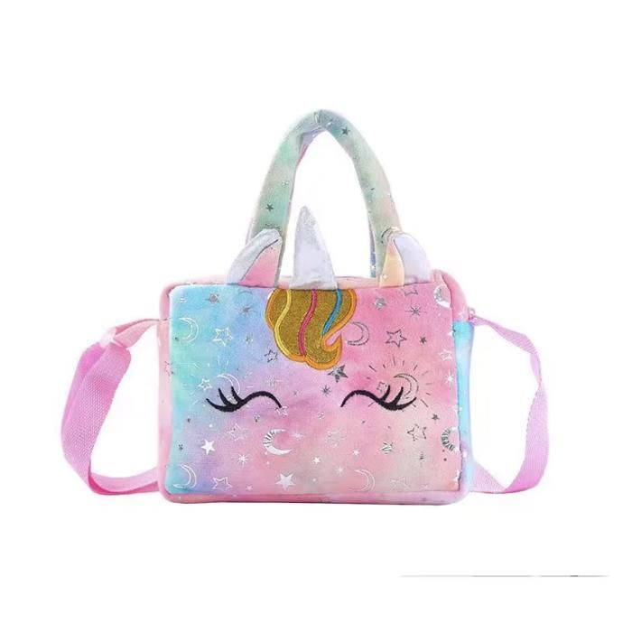 Bolsa de pelúcia de unicórnio para meninas, 20x15x5 cm – Bolsa de ombro macia com desenho animado para crianças – Bolsa pequena de princesa, presente de aniversário